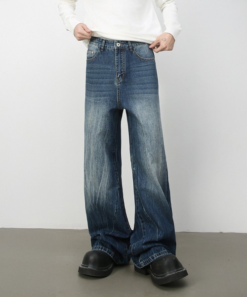 【セール】ライトニングウォッシュ ワイド バギーデニム（デニムパンツ）｜CORPUS TOKYO（コーパス トーキョー）