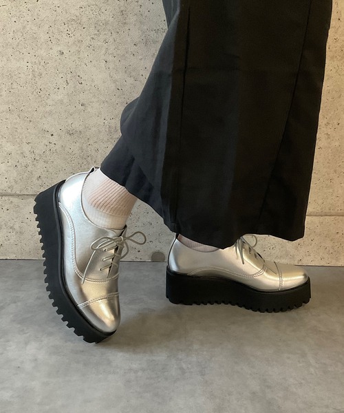 JeffreyCampbellメタリック厚底レースアップシューズ シルバー 38 JeffreyCampbellメタリック厚底レースアップシューズ シルバー 38