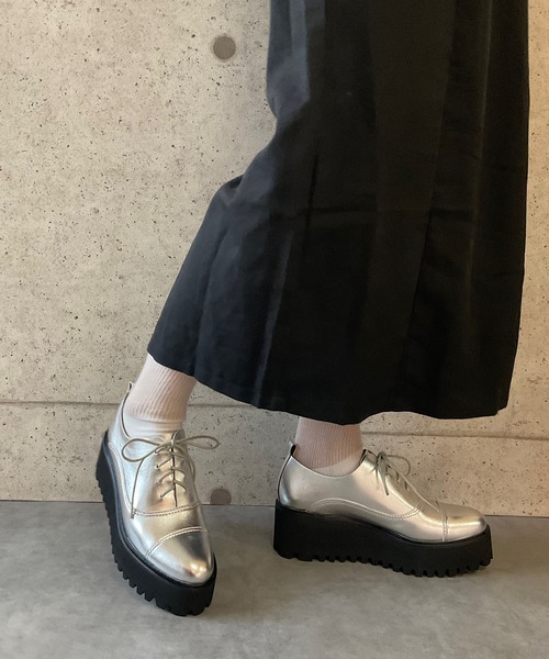 本革/厚底/6cm】キャタピラーソールレースアップシューズ ALL BLACK