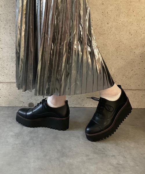 本革/厚底/6cm】キャタピラーソールレースアップシューズ ALL BLACK