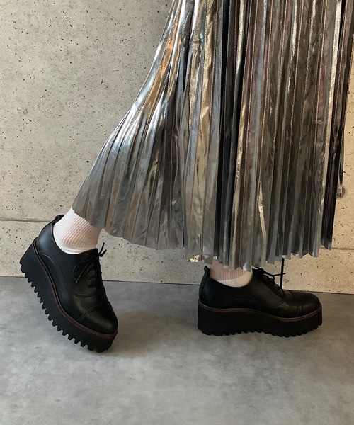 本革/厚底/6cm】キャタピラーソールレースアップシューズ ALL BLACK