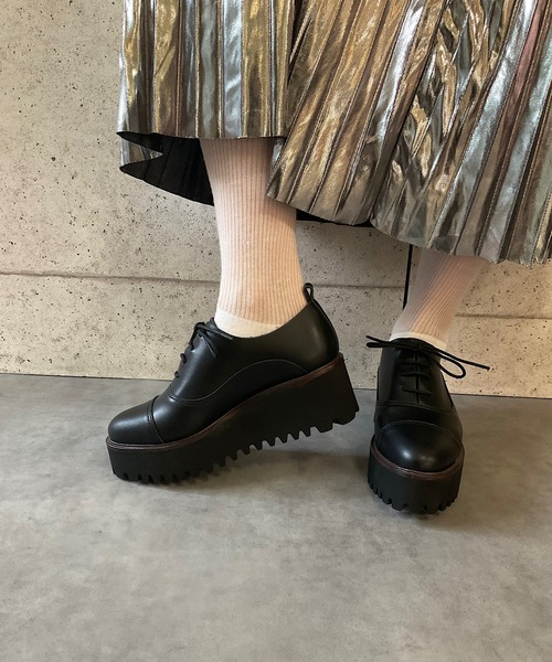ALL BLACK（オールブラック）の「【本革/厚底/6cm】キャタピラーソールレースアップシューズ（ドレスシューズ・レディース・ブラック/シルバー・39/38/37/36/35）」の9枚目の写真