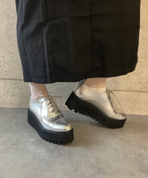 本革/厚底/6cm】キャタピラーソールレースアップシューズ ALL BLACK