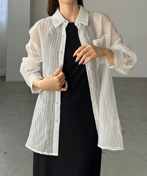 Louere（ルエレ）の「楊柳シアーシャツ（シャツ/ブラウス・レディース・ホワイト/ブラック/アイボリー・SMALL/MEDIUM/LARGE/X-LARGE）」の7枚目の写真