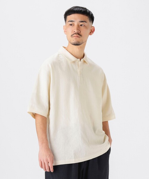 B:MING by BEAMS（ビーミングバイビームス）の「リネン ビッグ ポロシャツ（ポロシャツ・メンズ・ナチュラル/ブラック/オリーブ・S/M/L/XL）」の3枚目の写真