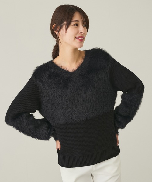 Jayro(ジャイロ)の「切り替えファーヤーン 2WAY プルオーバー(Tシャツ/カットソー・レディース・ホワイト系その他/ブラック・M)」の3枚目の写真