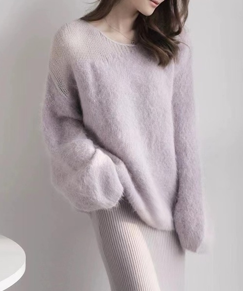 Lace Ladies(レースレディース)の「ソリッドカラー ミックス シャギー ニット プルオーバー(ニット/セーター・レディース・パープル/ピンク/アイボリー・FREE)」の1枚目の写真