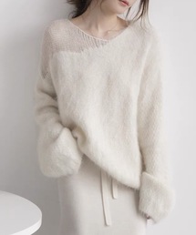 ソリッドカラー ミックス シャギー ニット プルオーバー