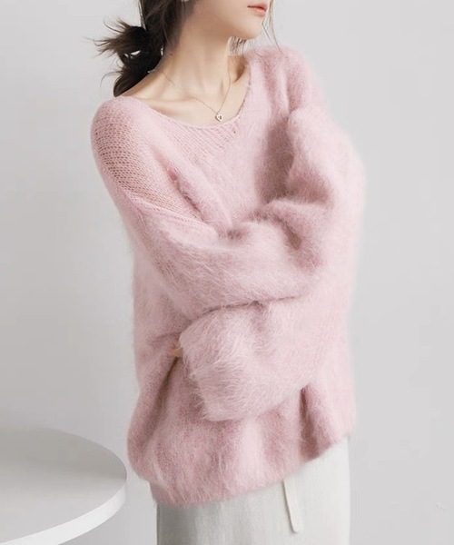 Lace Ladies(レースレディース)の「ソリッドカラー ミックス シャギー ニット プルオーバー(ニット/セーター・レディース・パープル/ピンク/アイボリー・FREE)」の5枚目の写真