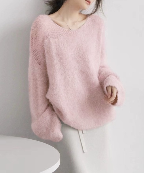 Lace Ladies(レースレディース)の「ソリッドカラー ミックス シャギー ニット プルオーバー(ニット/セーター・レディース・パープル/ピンク/アイボリー・FREE)」の6枚目の写真