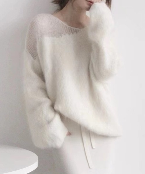 Lace Ladies(レースレディース)の「ソリッドカラー ミックス シャギー ニット プルオーバー(ニット/セーター・レディース・パープル/ピンク/アイボリー・FREE)」の7枚目の写真