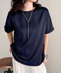 【WEB限定カラーあり】サテン半袖Tシャツブラウス