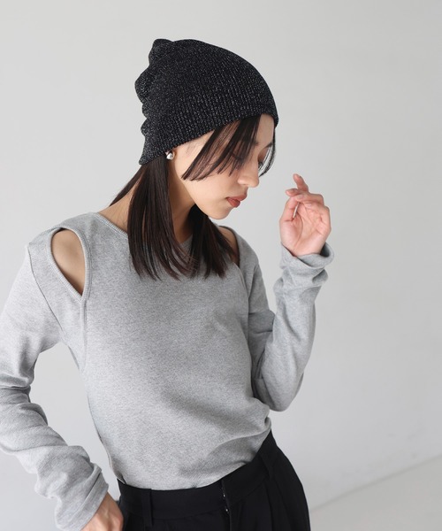 hellam（へラム）の「ラメニットビーニー（ニットキャップ/ビーニー・レディース・ブラック/グレー・FREE）」の7枚目の写真