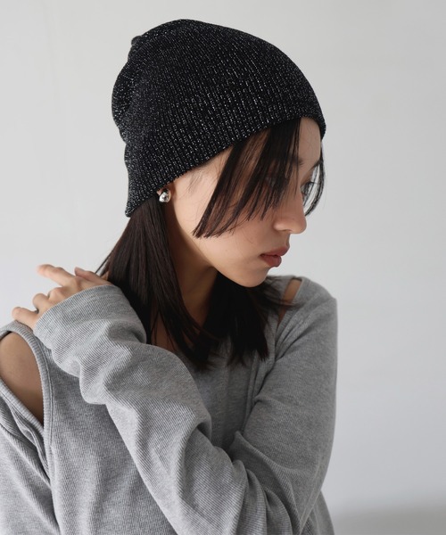 hellam（へラム）の「ラメニットビーニー（ニットキャップ/ビーニー・レディース・ブラック/グレー・FREE）」の9枚目の写真