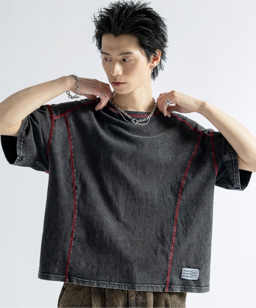 tシャツ CHEMICAL WASH EMBOSSED LOGO TEE レディース メンズ Vintage Like Chemical Wash Color Stitch Tee - ヴィンテージ