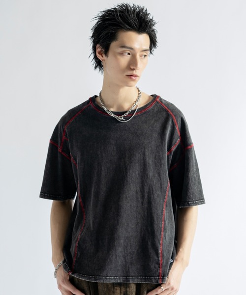 Vintage Like Chemical Wash Color Stitch Tee - ヴィンテージライク
