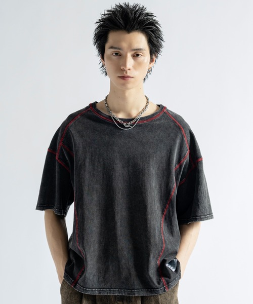 Vintage Like Chemical Wash Color Stitch Tee - ヴィンテージライク