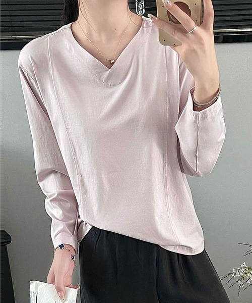 DECADE CLASSIC(ディケイド クラシック)の「【DECADE CLASSIC】Vネックロングスリーブカットソー(Tシャツ/カットソー・レディース・ブラック/ホワイト/ダークグレー/ピンク・MEDIUM/LARGE)」の7枚目の写真