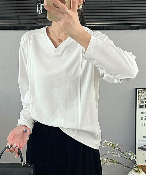 DECADE CLASSIC(ディケイド クラシック)の「【DECADE CLASSIC】Vネックロングスリーブカットソー(Tシャツ/カットソー・レディース・ブラック/ホワイト/ダークグレー/ピンク・MEDIUM/LARGE)」の18枚目の写真