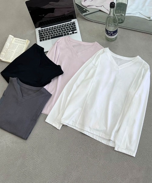 DECADE CLASSIC(ディケイド クラシック)の「【DECADE CLASSIC】Vネックロングスリーブカットソー(Tシャツ/カットソー・レディース・ブラック/ホワイト/ダークグレー/ピンク・MEDIUM/LARGE)」の10枚目の写真