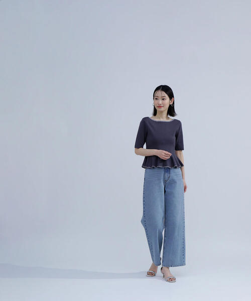 NATURAL BEAUTY BASIC(ナチュラルビューティーベーシック)の「◇ラメラインペプラムニット(ニット/セーター・レディース・ベージュ/チャコールグレー/オフホワイト/ダークブルー・FREE)」の6枚目の写真