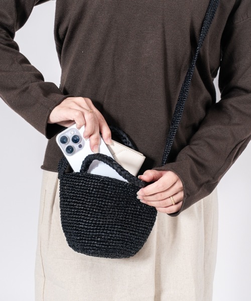 ✨未使用級✨The Bagmati ラフィア かごバッグ　ブラック　天然素材 再入荷】ラフィア マルシェ カゴバッグ 黒 LL(別注サイズ