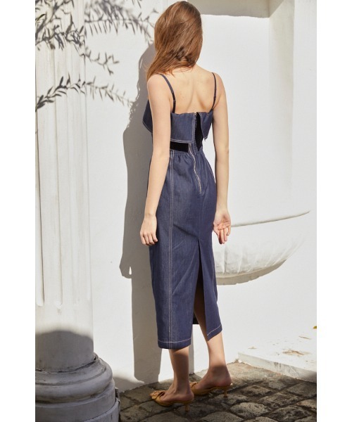 Estella.K(エステラケー)の「Nicole Denim Midi Dress ペンシルべアドレス(ワンピース・レディース・ホワイト/インディゴブルー・FREE)」の16枚目の写真