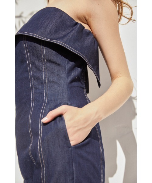 Estella.K(エステラケー)の「Nicole Denim Midi Dress ペンシルべアドレス(ワンピース・レディース・ホワイト/インディゴブルー・FREE)」の20枚目の写真