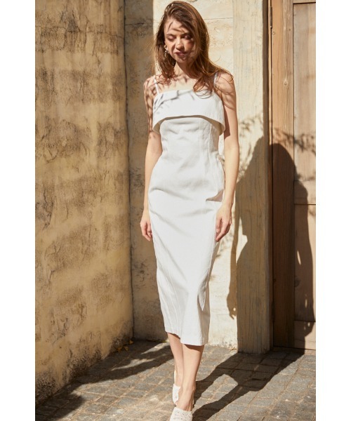 Estella.K(エステラケー)の「Nicole Denim Midi Dress ペンシルべアドレス(ワンピース・レディース・ホワイト/インディゴブルー・FREE)」の3枚目の写真