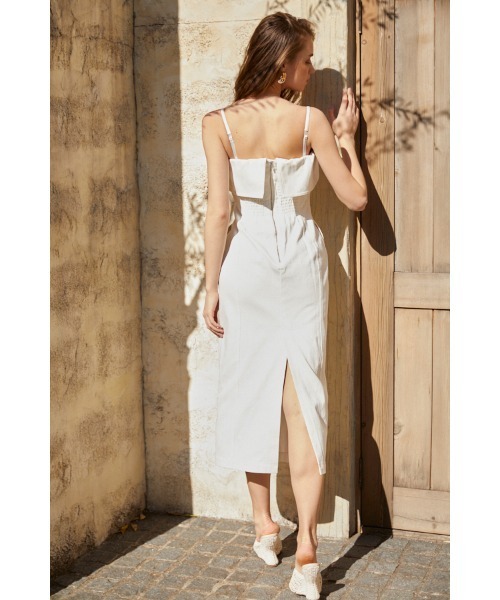 Estella.K(エステラケー)の「Nicole Denim Midi Dress ペンシルべアドレス(ワンピース・レディース・ホワイト/インディゴブルー・FREE)」の5枚目の写真