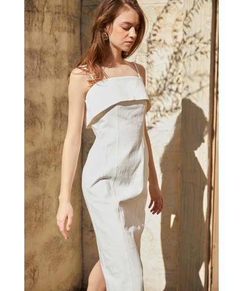 Estella.K(エステラケー)の「Nicole Denim Midi Dress ペンシルべアドレス(ワンピース・レディース・ホワイト/インディゴブルー・FREE)」の8枚目の写真