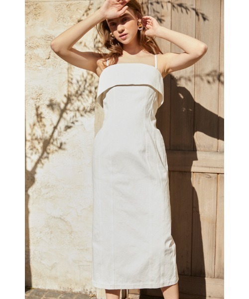 Estella.K(エステラケー)の「Nicole Denim Midi Dress ペンシルべアドレス(ワンピース・レディース・ホワイト/インディゴブルー・FREE)」の9枚目の写真