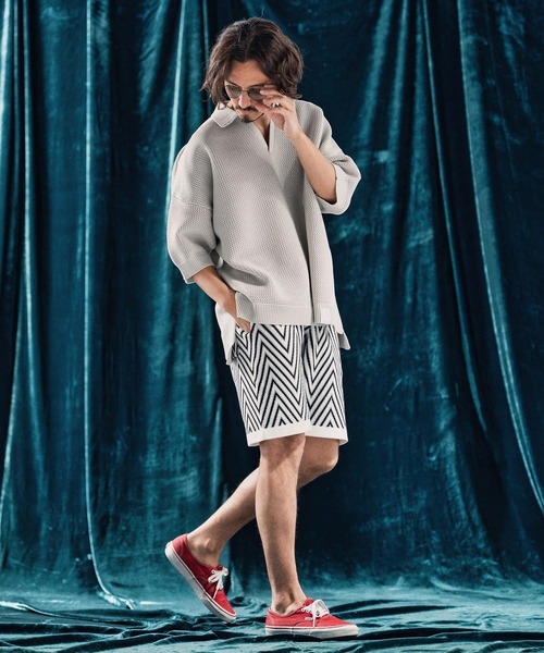 ANGENEHM（アンゲネーム）の「mp13342-Airy yarn wide herringbone shorts ニットショートパンツ（その他パンツ・メンズ・ホワイト/ブラック/ベージュ/チャコール・S/M/L）」の8枚目の写真