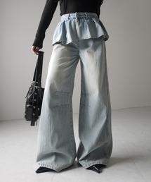 ※※【 2color / 4size 】フリルドッキングレイヤードヴィンテージワイドデニム / frll docking layered vintage wide denim