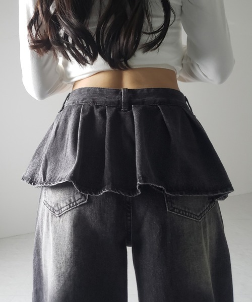 me+em select(ミームセレクト)の「※※【 2color / 4size 】フリルドッキングレイヤードヴィンテージワイドデニム / frll docking layered vintage wide denim(デニムパンツ・レディース・ブルー/ブラック・MEDIUM/SMALL/X-LARGE/LARGE)」の21枚目の写真