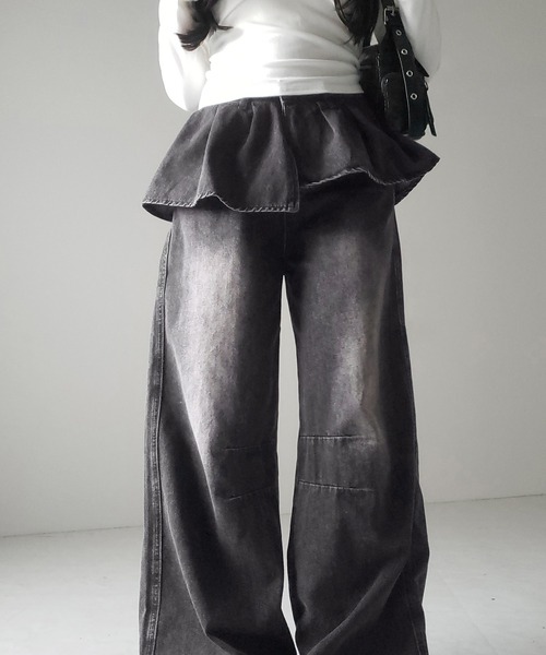 me+em select(ミームセレクト)の「※※【 2color / 4size 】フリルドッキングレイヤードヴィンテージワイドデニム / frll docking layered vintage wide denim(デニムパンツ・レディース・ブルー/ブラック・MEDIUM/SMALL/X-LARGE/LARGE)」の20枚目の写真