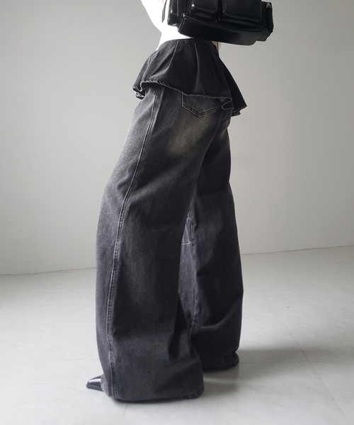 me+em select(ミームセレクト)の「※※【 2color / 4size 】フリルドッキングレイヤードヴィンテージワイドデニム / frll docking layered vintage wide denim(デニムパンツ・レディース・ブルー/ブラック・MEDIUM/SMALL/X-LARGE/LARGE)」の18枚目の写真