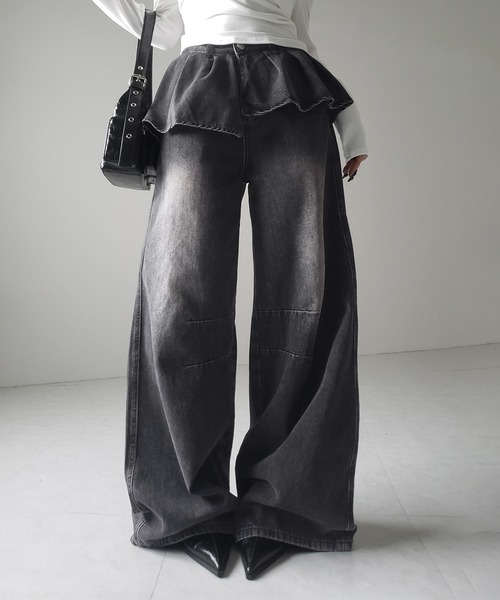 me+em select(ミームセレクト)の「※※【 2color / 4size 】フリルドッキングレイヤードヴィンテージワイドデニム / frll docking layered vintage wide denim(デニムパンツ・レディース・ブルー/ブラック・MEDIUM/SMALL/X-LARGE/LARGE)」の22枚目の写真