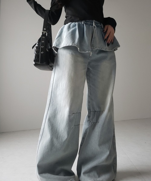 me+em select(ミームセレクト)の「※※【 2color / 4size 】フリルドッキングレイヤードヴィンテージワイドデニム / frll docking layered vintage wide denim(デニムパンツ・レディース・ブルー/ブラック・MEDIUM/SMALL/X-LARGE/LARGE)」の8枚目の写真