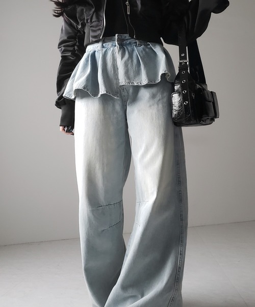me+em select(ミームセレクト)の「※※【 2color / 4size 】フリルドッキングレイヤードヴィンテージワイドデニム / frll docking layered vintage wide denim(デニムパンツ・レディース・ブルー/ブラック・MEDIUM/SMALL/X-LARGE/LARGE)」の14枚目の写真