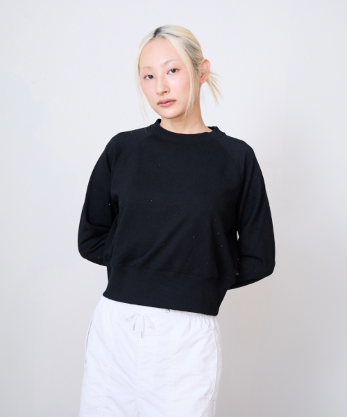 LUKU nari(ルクナーリ)の「ラインストーン裏毛プルオーバー(スウェット・レディース・チャコール/ベージュ/ブラック・F)」の2枚目の写真