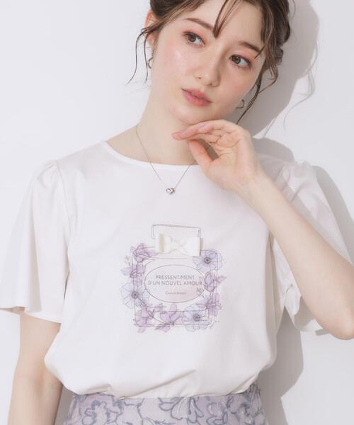 couture brooch(クチュールブローチ)の「【接触冷感・UVカット】パフュームプリントTシャツ(Tシャツ/カットソー・レディース・サックスブルー/オフホワイト/チャコールグレー/ピンク・36/42/40/38)」の1枚目の写真