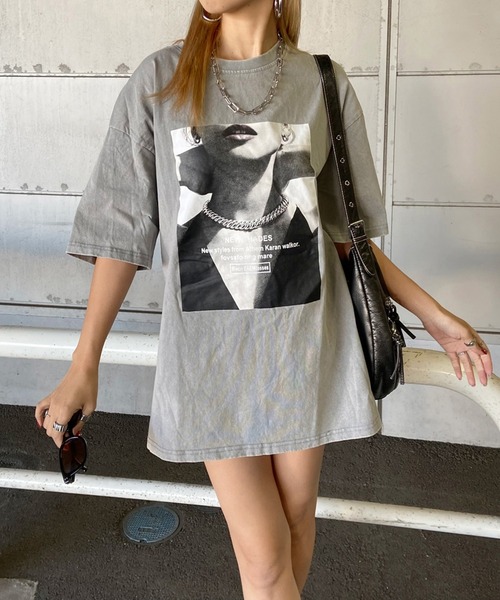 non-hedge(ノンヘッジ)の「転写プリントブリーチTシャツ(Tシャツ/カットソー・レディース・グレー/ブラック・FREE)」の2枚目の写真