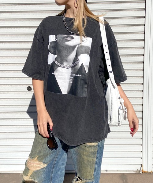 non-hedge(ノンヘッジ)の「転写プリントブリーチTシャツ(Tシャツ/カットソー・レディース・グレー/ブラック・FREE)」の1枚目の写真