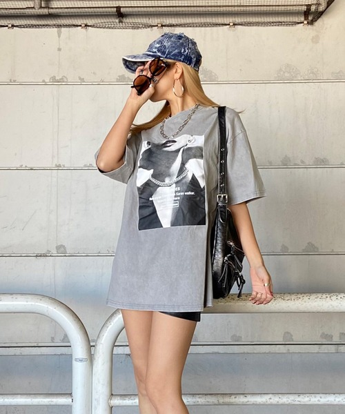 non-hedge(ノンヘッジ)の「転写プリントブリーチTシャツ(Tシャツ/カットソー・レディース・グレー/ブラック・FREE)」の4枚目の写真