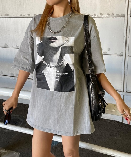 non-hedge(ノンヘッジ)の「転写プリントブリーチTシャツ(Tシャツ/カットソー・レディース・グレー/ブラック・FREE)」の6枚目の写真