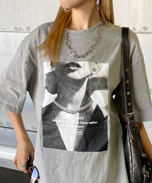 non-hedge(ノンヘッジ)の「転写プリントブリーチTシャツ(Tシャツ/カットソー・レディース・グレー/ブラック・FREE)」の7枚目の写真
