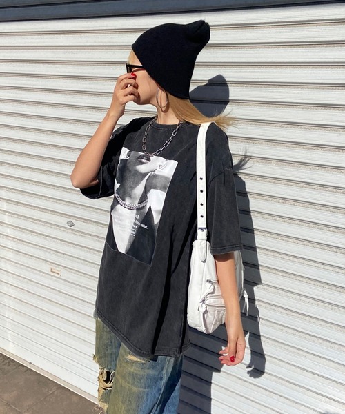 non-hedge(ノンヘッジ)の「転写プリントブリーチTシャツ(Tシャツ/カットソー・レディース・グレー/ブラック・FREE)」の9枚目の写真