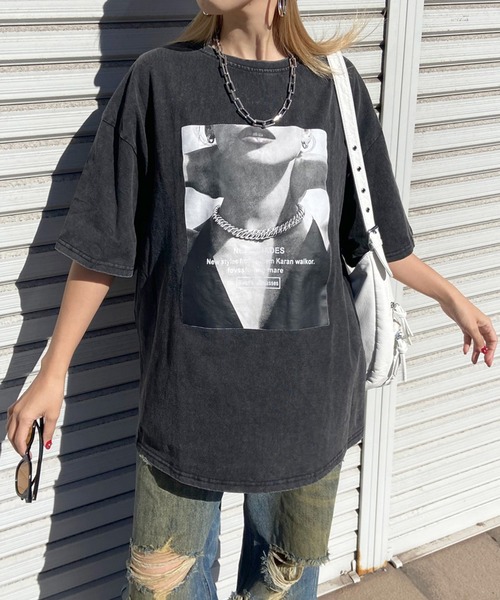 non-hedge(ノンヘッジ)の「転写プリントブリーチTシャツ(Tシャツ/カットソー・レディース・グレー/ブラック・FREE)」の12枚目の写真