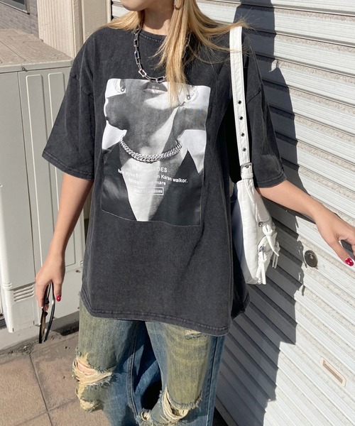non-hedge(ノンヘッジ)の「転写プリントブリーチTシャツ(Tシャツ/カットソー・レディース・グレー/ブラック・FREE)」の13枚目の写真